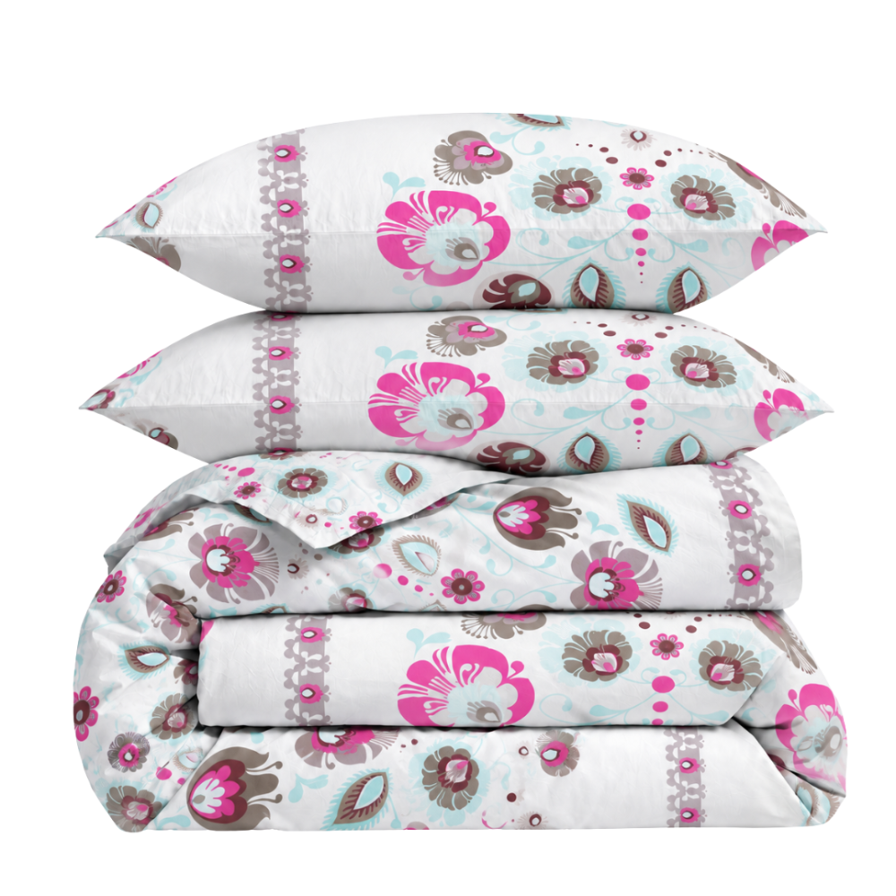 Bettwäsche set "Folk". Bettwäsche 135x200, 135/140x200 cm, 200x200 cm, 200x220 cm. Weißes bettwäsche-set mit rosa und violetten blumen Bettwäsche set "Folk". Bettwäsche 135x200, 135/140x200 cm, 200x200 cm, 200x220 cm. Weißes bettwäsche-set mit rosa und violetten blumen