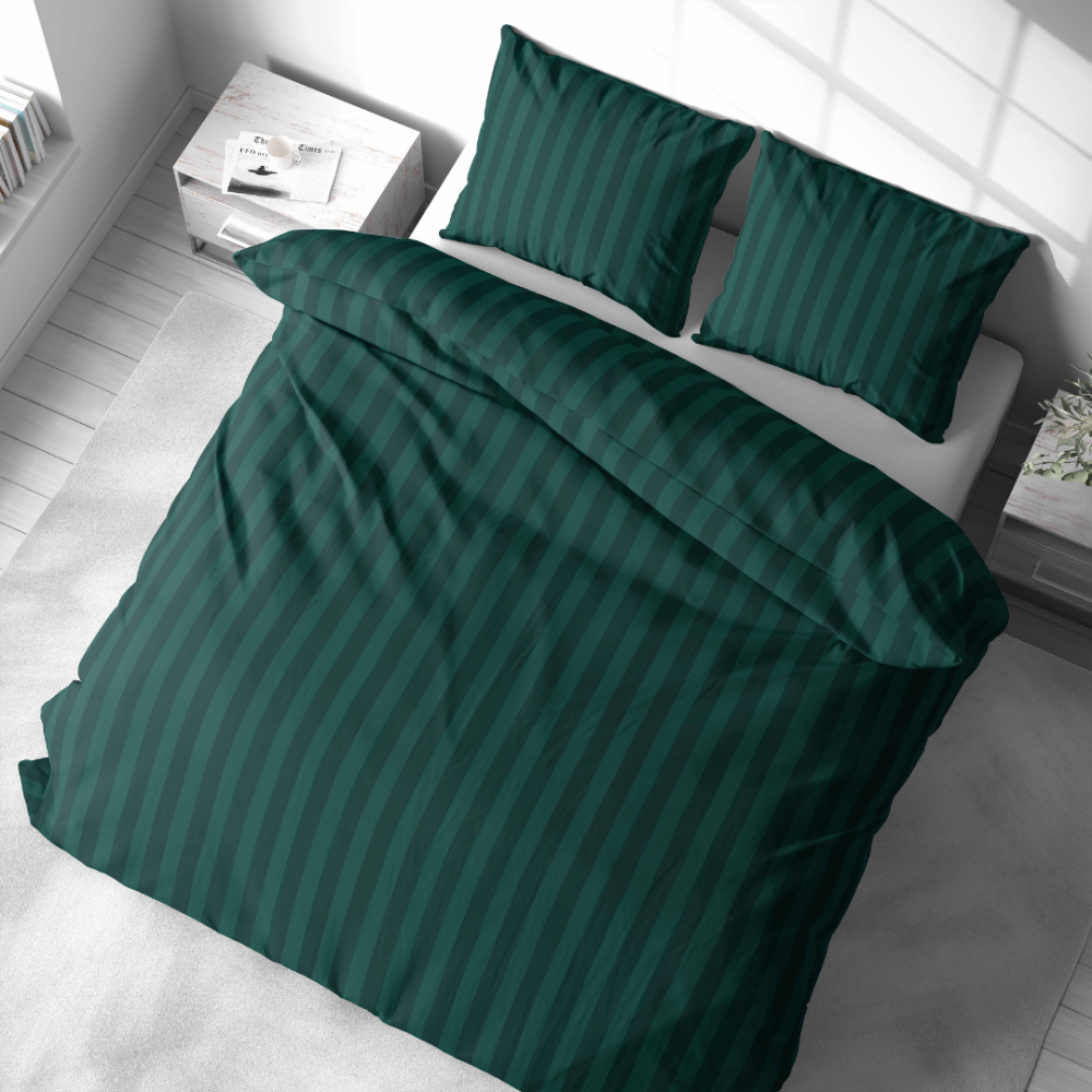 Bettwäsche set "Green Stripes". Bettwäsche 140x200, 135/140x200 cm, 155/160x200 cm, 200x200 cm, 200x220 cm. Luxuriöses dunkelgrünes bettwäsche-set mit klassischem streifenmuster, perfekt für eine stilvolle und komfortable schlafumgebung.
