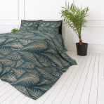 Bettwäsche set "Infinite Calm". Bettwäsche 155x200, 135/140x200 cm, 150x200 cm, 155/160x200 cm, 180x200 cm, 200x200 cm, 200x220 cm, 220x240 cm. Luxuriöses dunkelgrünes bettwäsche-set mit glänzenden blattmotiven