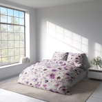 Bettwäsche set "Jasmine". Bettwäsche 140x200, 135/140x200 cm, 155/160x200 cm, 200x200 cm, 200x220 cm, 220x240 cm. Weißes bettwäscheset mit zarten lila und weißen jasminblüten.