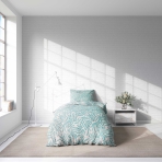 Bettwäsche set "Lagoon". Bettwäsche 140x200, 135/140x200 cm. Helles bettwäscheset mit zarten grauen dschungelblättern, perfekt für eine beruhigende und exotische schlafzimmereinrichtung.