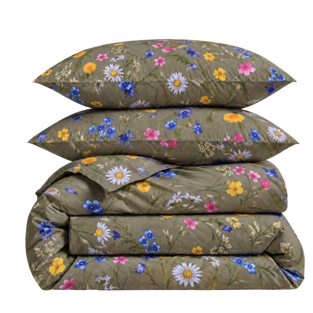 Bettwäsche set "Leafara". Bettwäsche 155x200, 135/140x200 cm, 150x200 cm, 155/160x200 cm, 180x200 cm, 200x200 cm, 200x220 cm, 220x240 cm. Grünes bettwäsche-set mit feinem muster von wiesenblumen. Bettwäsche set "Leafara". Bettwäsche 155x200, 135/140x200 cm, 150x200 cm, 155/160x200 cm, 180x200 cm, 200x200 cm, 200x220 cm, 220x240 cm. Grünes bettwäsche-set mit feinem muster von wiesenblumen.