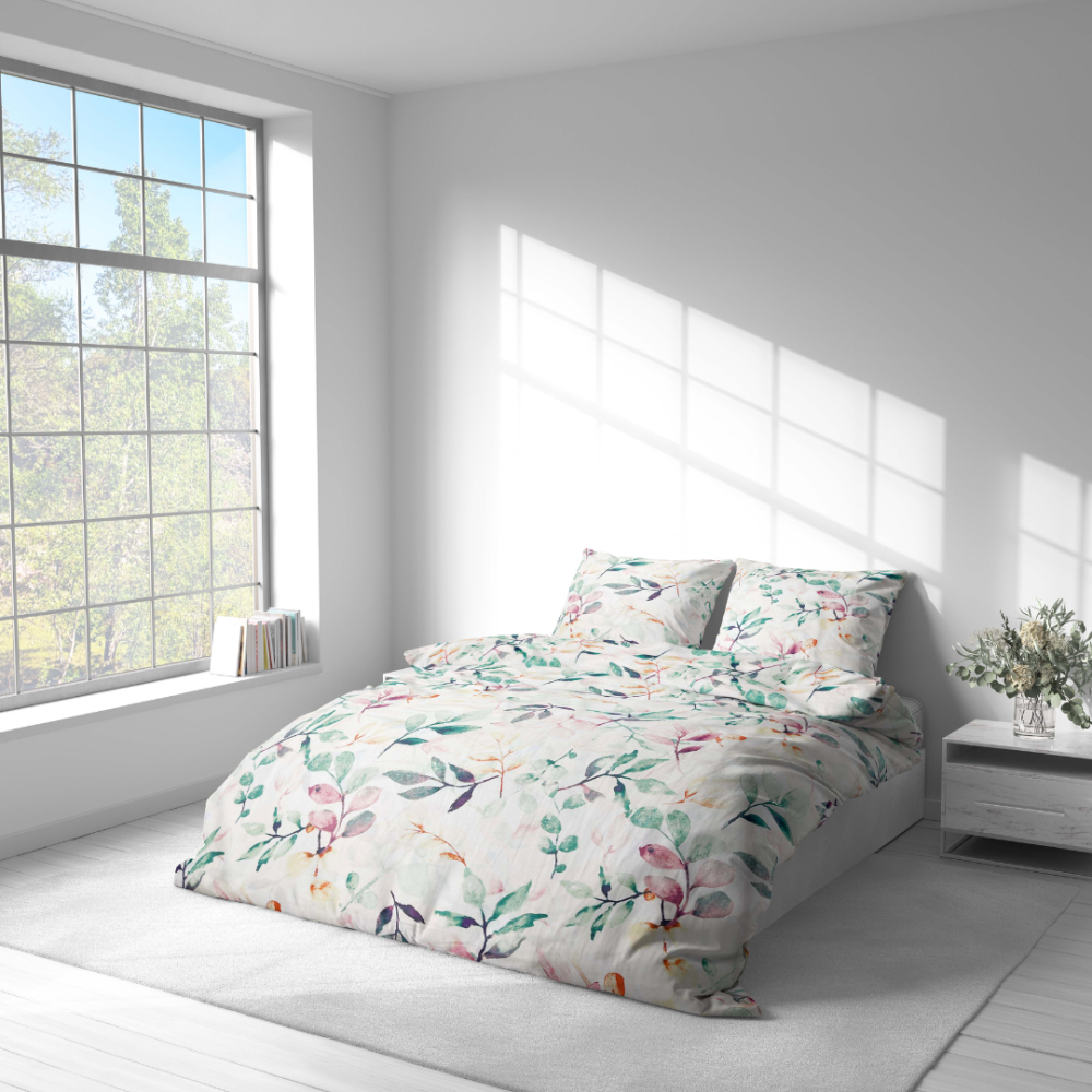Bettwäsche set "Leaves Pastel". Bettwäsche Baumwolle, 135/140x200 cm, 200x200 cm, 200x220 cm. Bettwäsche-set mit einem feinen blumen- und pflanzenmuster – eine perfekte wahl, um ihr schlafzimmer elegant und frisch zu dekorieren.