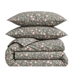 Bettwäsche set „Levada“. Graue Bettwäsche, 135/140x200 cm, 200x200 cm, 200x220 cm. Abettwäsche in sanftem grau mit zarten rosa akzenten und grünen blättern, die ihrem schlafzimmer eine frische und lebendige note verleihen. Bettwäsche set „Levada“. Graue Bettwäsche, 135/140x200 cm, 200x200 cm, 200x220 cm. Abettwäsche in sanftem grau mit zarten rosa akzenten und grünen blättern, die ihrem schlafzimmer eine frische und lebendige note verleihen.