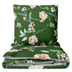 Bettwäsche Doppelbett "Liana". Biber Bettwäsche, 200x200 cm, 200x220 cm. Dunkelgrünes bettwäsche-set mit sanften cremefarbenen blumenmotiven. Bettwäsche Doppelbett "Liana". Biber Bettwäsche, 200x200 cm, 200x220 cm. Dunkelgrünes bettwäsche-set mit sanften cremefarbenen blumenmotiven.