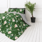 Bettwäsche Doppelbett "Liana". Biber Bettwäsche, 200x200 cm, 200x220 cm. Bettwäsche mit sattgrünem hintergrund, cremefarbenen blüten und pflanzenzweigen. Bettwäsche Doppelbett "Liana". Biber Bettwäsche, 200x200 cm, 200x220 cm. Bettwäsche mit sattgrünem hintergrund, cremefarbenen blüten und pflanzenzweigen.