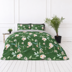 Bettwäsche Doppelbett "Liana". Biber Bettwäsche, 200x200 cm, 200x220 cm. Grünes florales bettwäsche-set mit hellgrauer gemusterter rückseite. Bettwäsche Doppelbett "Liana". Biber Bettwäsche, 200x200 cm, 200x220 cm. Grünes florales bettwäsche-set mit hellgrauer gemusterter rückseite.