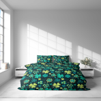 Bettwäsche set "Lucky Leaf". Bettwäsche 140x200, 135/140x200 cm, 155/160x200 cm, 200x200 cm, 200x220 cm. Elegantes dunkelgrünes bettwäsche-set, dekoriert mit zahlreichen kleeblättern, das ihrem schlafzimmer ein verspieltes und frisches element verleiht.