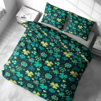 Bettwäsche set "Lucky Leaf". Bettwäsche 140x200, 135/140x200 cm, 155/160x200 cm, 200x200 cm, 200x220 cm. Bettwäsche-set in tiefem grün, gefüllt mit fröhlichen kleeblattmustern, ideal für eine von der natur inspirierte und ruhige schlafumgebung.