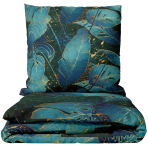 Bettwäsche set „Luminare“. Bettwäsche 155x200, 135/140x200 cm, 150x200 cm, 155/160x200 cm, 180x200 cm, 200x200 cm, 200x220 cm, 220x240 cm. Dunkelgrünes bettwäsche-set mit tropischem blättermuster.