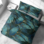 Bettwäsche set „Luminare“. Bettwäsche 155x200, 135/140x200 cm, 150x200 cm, 155/160x200 cm, 180x200 cm, 200x200 cm, 200x220 cm, 220x240 cm. Tiefgrüne bettwäsche mit exotischem blattornament.