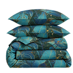 Bettwäsche set „Luminare“. Bettwäsche 155x200, 135/140x200 cm, 155x220 cm, 160x200 cm, 180x200 cm, 200x200 cm, 200x220 cm, 220x240 cm. Dunkelgrünes bettwäsche-set mit tropischem blättermuster.