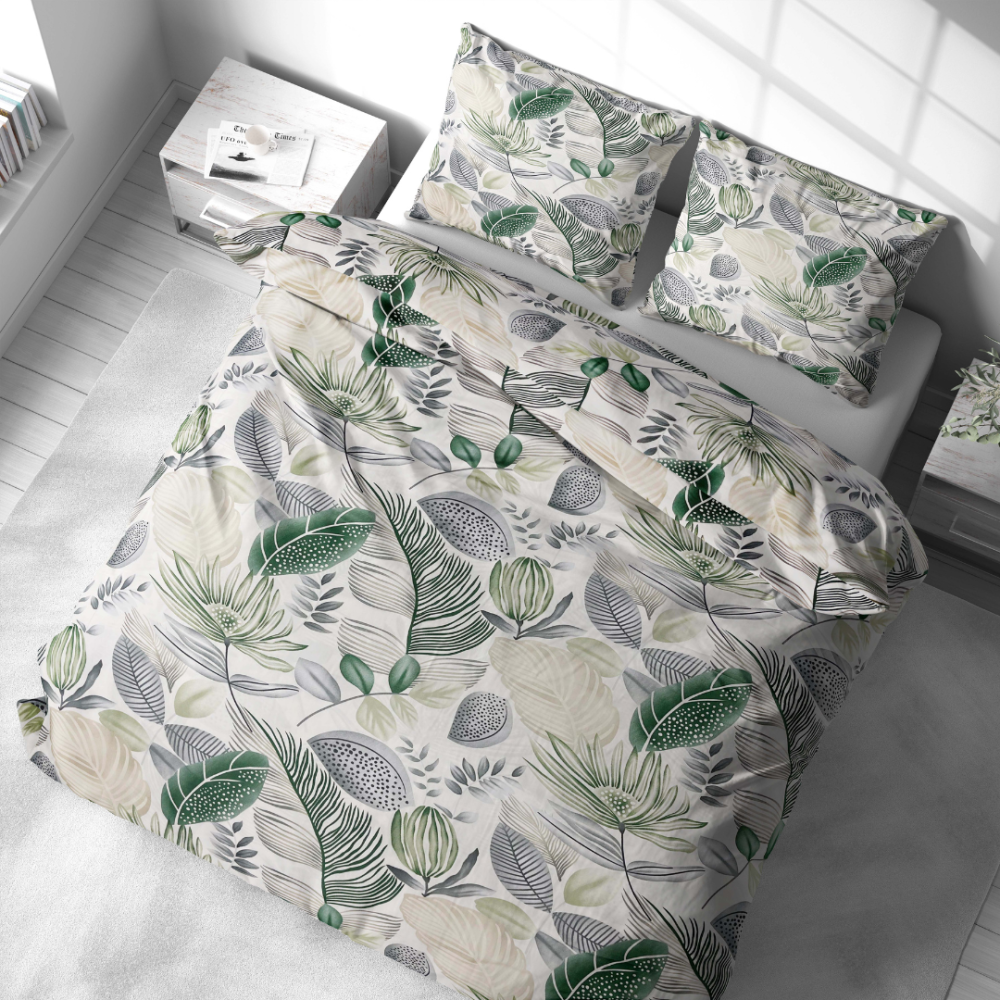 Bettwäsche set "Natural Emporium". Bettwäsche 140x200, 135/140x200 cm, 200x200 cm, 200x220 cm. Ruhiges bettwäsche-set mit pflanzenmotiven, ideal für naturliebhaber.