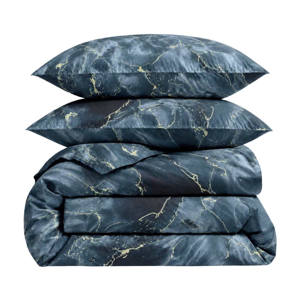 Bettwäsche set "Nebula". Bettwäsche 155x200, 135/140x200 cm, 155x220 cm, 160x200 cm, 180x200 cm, 200x200 cm, 200x220 cm, 220x240 cm. Dunkles marmor-bettwäsche-set mit blau-grauem abstraktem muster Bettwäsche set "Nebula". Bettwäsche 155x200, 135/140x200 cm, 155x220 cm, 160x200 cm, 180x200 cm, 200x200 cm, 200x220 cm, 220x240 cm. Dunkles marmor-bettwäsche-set mit blau-grauem abstraktem muster