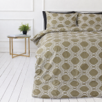 Bettwäsche set "Olive Orbit". Bettwäsche 155x200, 135/140x200 cm, 150x200 cm, 155/160x200 cm, 180x200 cm, 200x200 cm, 200x220 cm, 220x240 cm. Bettwäsche mit verschlungenem linienmuster auf olivgrünem hintergrund Bettwäsche set "Olive Orbit". Bettwäsche 155x200, 135/140x200 cm, 150x200 cm, 155/160x200 cm, 180x200 cm, 200x200 cm, 200x220 cm, 220x240 cm. Bettwäsche mit verschlungenem linienmuster auf olivgrünem hintergrund