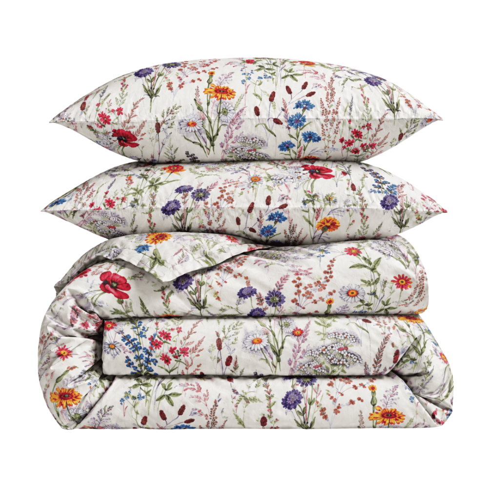 Bettwäsche set "Ophelia". Bettwäsche 155x200, 135/140x200 cm, 150x200 cm, 155/160x200 cm, 180x200 cm, 200x200 cm, 200x220 cm, 220x240 cm. Weißes bettwäsche-set mit blauen, roten, violetten und gelben wiesenblumen. Bettwäsche set "Ophelia". Bettwäsche 155x200, 135/140x200 cm, 150x200 cm, 155/160x200 cm, 180x200 cm, 200x200 cm, 200x220 cm, 220x240 cm. Weißes bettwäsche-set mit blauen, roten, violetten und gelben wiesenblumen.