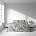 Bettwäsche set "Palm Drift". Bettwäsche 140x200, 135/140x200 cm, 155/160x200 cm, 200x200 cm, 200x220 cm, 220x240 cm. Elegantes bettwäsche-set in hellen farbtönen, schön akzentuiert mit detaillierten palmenblättern für eine ruhige und einladende atmosphäre.