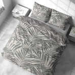 Bettwäsche set "Palm Drift". Bettwäsche 140x200, 135/140x200 cm, 155/160x200 cm, 200x200 cm, 200x220 cm, 220x240 cm. Hell gefärbtes bettwäsche-set mit verspielten palmenblatt-designs, das ihrer schlafumgebung ein luftiges, urlaubsähnliches gefühl verleiht.