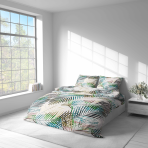 Bettwäsche set "Pastel Serenade". Bettwäsche 140x200, 135/140x200 cm, 155/160x200 cm, 200x200 cm, 200x220 cm, 220x240 cm. Elegantes weißes bettwäsche-set mit kunstvollen dünnen blättern in lebhaften farben, das eine leichte und luftige atmosphäre in ihrem raum schafft.