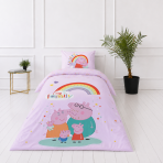 Bettwäsche set "Peppa Pig". Kinderbettwäsche, 135x200 cm. Pastellfarbenes design mit peppa pig-figuren, bunten herzen und sternen. Bettwäsche set "Peppa Pig". Kinderbettwäsche, 135x200 cm. Pastellfarbenes design mit peppa pig-figuren, bunten herzen und sternen.