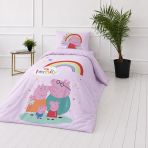 Bettwäsche set "Peppa Pig". Kinderbettwäsche, 135x200 cm. Violettes bettwäsche-set mit regenbögen, herzen und farbenfrohem „family“-muster. Bettwäsche set "Peppa Pig". Kinderbettwäsche, 135x200 cm. Violettes bettwäsche-set mit regenbögen, herzen und farbenfrohem „family“-muster.