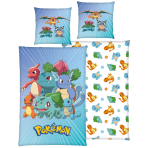 Bettwäsche set "Pokemon". Kinderbettwäsche, 135x200 cm. Hellblaues pokémon-bettwäsche-set mit farbenfrohen bulbasaur-, charmander- und squirtle-motiven. Bettwäsche set "Pokemon". Kinderbettwäsche, 135x200 cm. Hellblaues pokémon-bettwäsche-set mit farbenfrohen bulbasaur-, charmander- und squirtle-motiven.