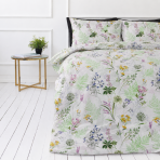 Bettwäsche set "Primavera". Bettwäsche 155x200, 135/140x200 cm, 150x200 cm, 155/160x200 cm, 180x200 cm, 200x200 cm, 200x220 cm, 220x240 cm. Weiße bettwäsche mit grünen pflanzenmotiven und pastellfarbenen blumendetails Bettwäsche set "Primavera". Bettwäsche 155x200, 135/140x200 cm, 150x200 cm, 155/160x200 cm, 180x200 cm, 200x200 cm, 200x220 cm, 220x240 cm. Weiße bettwäsche mit grünen pflanzenmotiven und pastellfarbenen blumendetails
