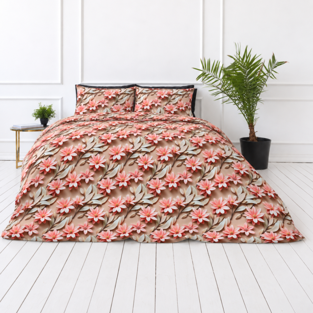 Bettwäsche set "Rosy Whisper". Bettwäsche 155x200, 135/140x200 cm, 150x200 cm, 155/160x200 cm, 180x200 cm, 200x200 cm, 200x220 cm, 220x240 cm. Bettwäsche-set in warmen sand- und koralltönen mit floralem muster. Bettwäsche set "Rosy Whisper". Bettwäsche 155x200, 135/140x200 cm, 150x200 cm, 155/160x200 cm, 180x200 cm, 200x200 cm, 200x220 cm, 220x240 cm. Bettwäsche-set in warmen sand- und koralltönen mit floralem muster.