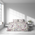 Bettwäsche set "Serene Leaves". Bettwäsche 140x200, 135/140x200 cm, 200x200 cm, 200x220 cm. Zarte grüne blätter mit grauen farbtönen auf hellem stoff, der ein gefühl von ruhe und weichheit vermittelt.