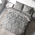 Bettwäsche set "Shadowleaf". Bettwäsche 140x200, 135/140x200 cm, 200x200 cm, 200x220 cm, 220x240 cm. Modernes graues bettwäscheset mit auffälligen schwarzen blättern, das einen einzigartigen und trendigen akzent für ihr schlafzimmerdekor bietet.