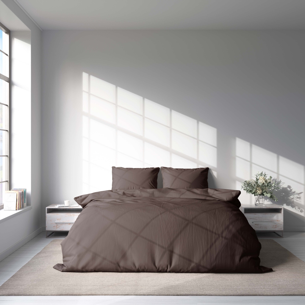 Bettwäsche set „Shaved chocolat“. Bettwäsche für Hotels, 135/140x200 cm, 200x200 cm, 200x220 cm. Zeitloses dunkelbraunes bettwäscheset, das ihrem schlafzimmer einen hauch von klassischer raffinesse verleiht.