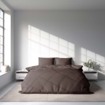 Bettwäsche set „Shaved chocolat“. Bettwäsche für Hotels, 135/140x200 cm, 200x200 cm, 200x220 cm. Zeitloses dunkelbraunes bettwäscheset, das ihrem schlafzimmer einen hauch von klassischer raffinesse verleiht.