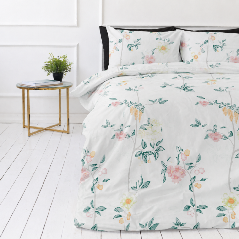 Bettwäsche set "Spring Melody". Grüne Bettwäsche, 135/140x200 cm, 200x200 cm, 200x220 cm. Dieses bettwäsche-set mit dezentem blumenmuster und pastellfarbenen akzenten schafft ruhe und gemütlichkeit in ihrem schlafzimmer. Bettwäsche set "Spring Melody". Grüne Bettwäsche, 135/140x200 cm, 200x200 cm, 200x220 cm. Dieses bettwäsche-set mit dezentem blumenmuster und pastellfarbenen akzenten schafft ruhe und gemütlichkeit in ihrem schlafzimmer.