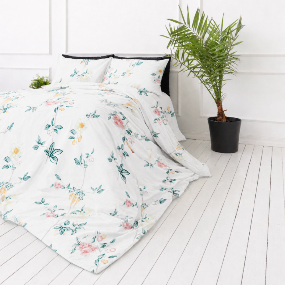 Bettwäsche set "Spring Melody". Grüne Bettwäsche, 135/140x200 cm, 200x200 cm, 200x220 cm. Bettwäsche mit elegantem blumenmuster – zart und frisch, perfekt für die auffrischung ihres schlafzimmerdekor. Bettwäsche set "Spring Melody". Grüne Bettwäsche, 135/140x200 cm, 200x200 cm, 200x220 cm. Bettwäsche mit elegantem blumenmuster – zart und frisch, perfekt für die auffrischung ihres schlafzimmerdekor.