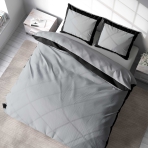 Bettwäsche set "Squared Light". Bettwäsche 200x220, 200x220 cm. Schöne hellgraue bettwäsche mit markanter schwarzer kontur, die eine stilvolle und raffinierte ästhetik bietet.