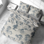 Bettwäsche set "Toile De Jouy Classic". Bettwäsche 140x200, 135/140x200 cm, 200x200 cm, 200x220 cm. Das design wird ergänzt durch weiße pflanzenmotive, in denen baum-silhouetten und dekorative elemente ineinanderfließen und dem muster leichtigkeit verleihen.