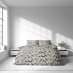 Bettwäsche set "Vibe". Bettwäsche 140x200, 135/140x200 cm, 200x200 cm, 200x220 cm. Doppelbett-bettwäsche-set mit feinem gelb-schwarzem geometrischem motiv.