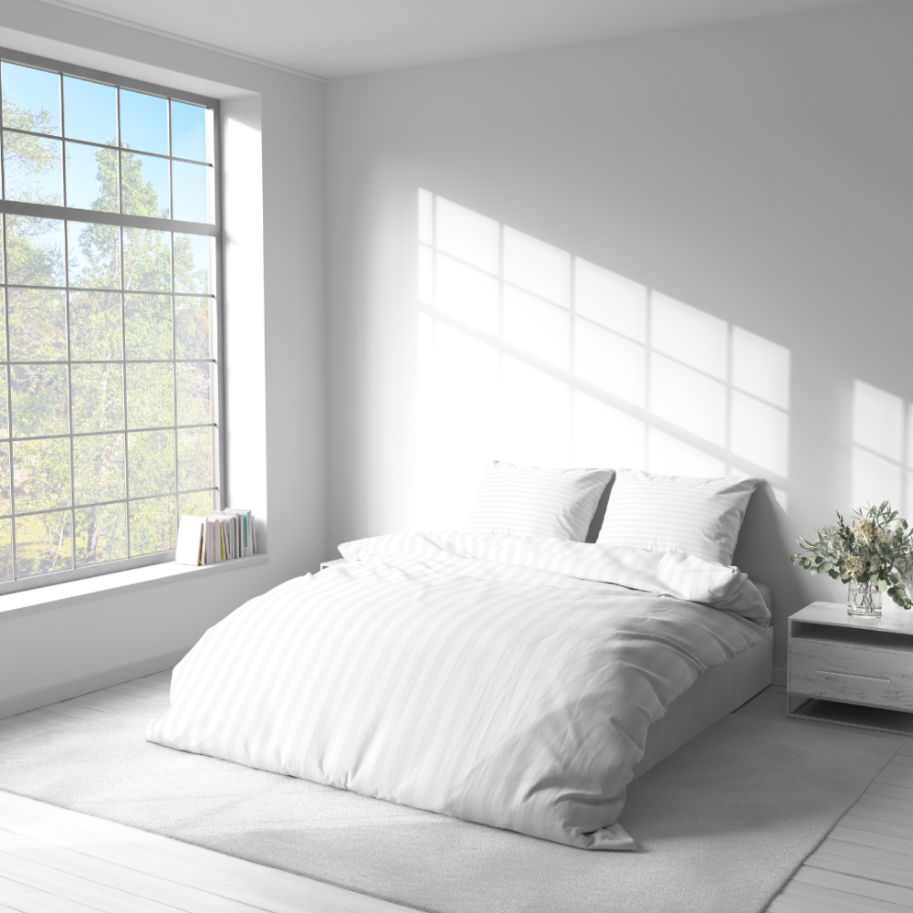 Bettwäsche set "White Stripes". Gemusterte Bettwäsche, 135/140x200 cm, 150x200 cm, 155/160x200 cm, 180x200 cm, 200x200 cm, 200x220 cm. Klassisches weißes bettwäsche-set mit minimalistischem streifendesign für eine zeitlose und frische ausstrahlung.