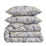 Bettwäsche set "Wildings". Bettwäsche 155x200, 135/140x200 cm, 155x220 cm, 160x200 cm, 180x200 cm, 200x200 cm, 200x220 cm, 220x240 cm. Bettwäsche-set mit hellblauem hintergrund und gelb-grauem blumenmotiv