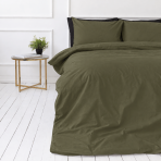 Perkal Bettwäsche „Moss Green Percale“. Bettwäsche 150x200, 135/140x200 cm, 155x220 cm, 160x200 cm, 180x200 cm, 200x200 cm, 200x220 cm, 220x240 cm. Bettwäsche in gedämpftem khakigrün mit einem gräulichen unterton.