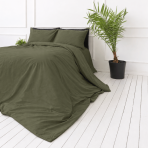Perkal Bettwäsche „Moss Green Percale“. Bettwäsche 150x200, 135/140x200 cm, 155x220 cm, 160x200 cm, 180x200 cm, 200x200 cm, 200x220 cm, 220x240 cm. Olivgrüner bettdeckenbezug ohne dekorative motive.