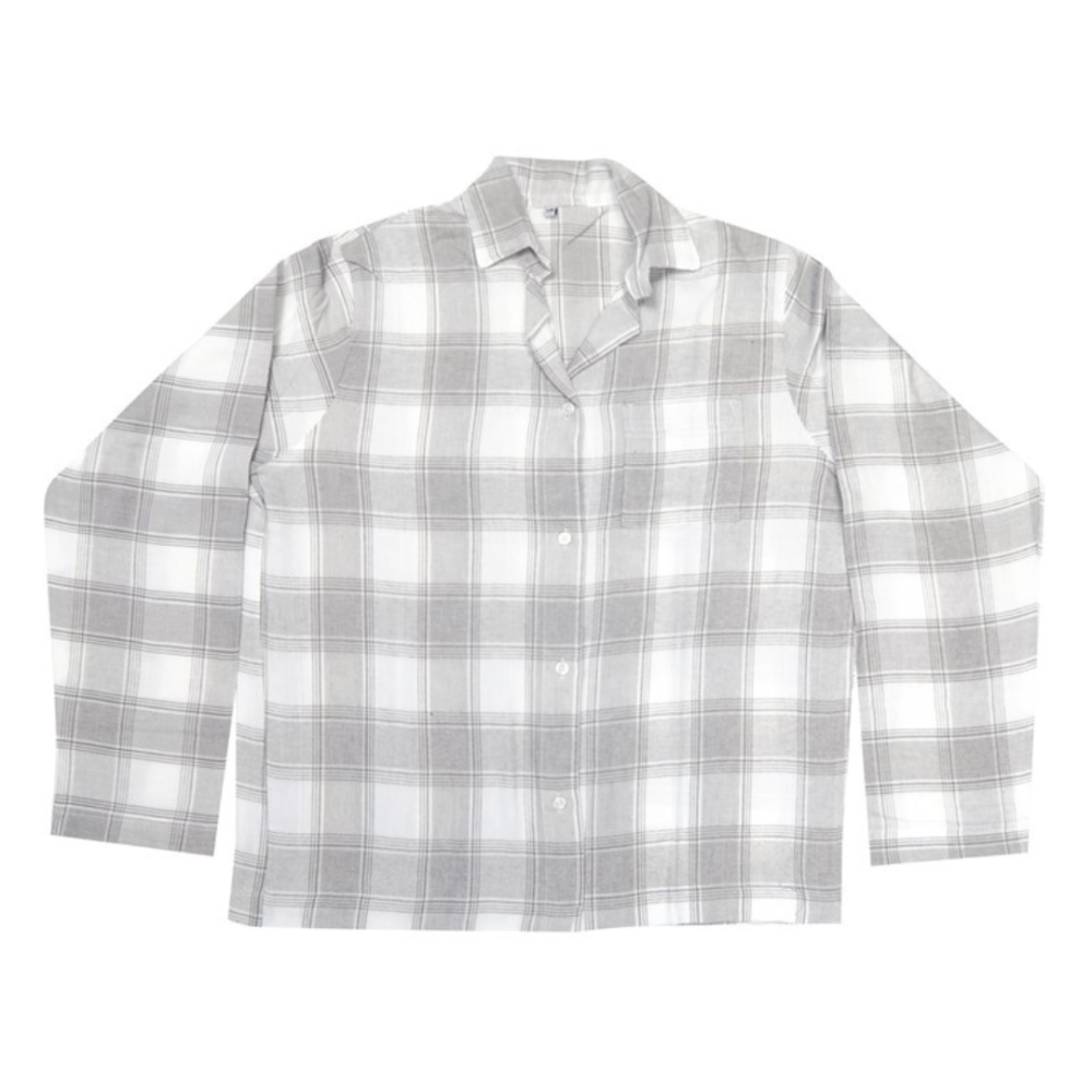 Pyjama „Grey checks“, S/M, L, XL. Hellfarbene frottierpyjama aus flauschiger baumwolle