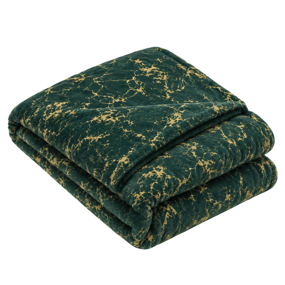 Decke „Gilded Green fleece blanket“. Tagesdecken, 200x220 cm. Dunkelgrüne decke mit einem markanten goldfarbenen marmor-adermuster. Decke „Gilded Green fleece blanket“. Tagesdecken, 200x220 cm. Dunkelgrüne decke mit einem markanten goldfarbenen marmor-adermuster.