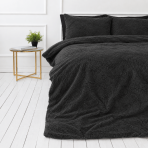 Plüsch Bettwäsche "Minky Black". Bettwäsche einfarbig, 200x220 cm. Luxuriöses schwarzes plüsch-bettwäsche-set für stilvolle schlafzimmer.