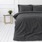 Plüsch Bettwäsche "Minky Dark Grey". Bettwäsche einfarbig, 200x220 cm. Weiches und warmes plüsch-bettwäsche-set in dunklem grauton.