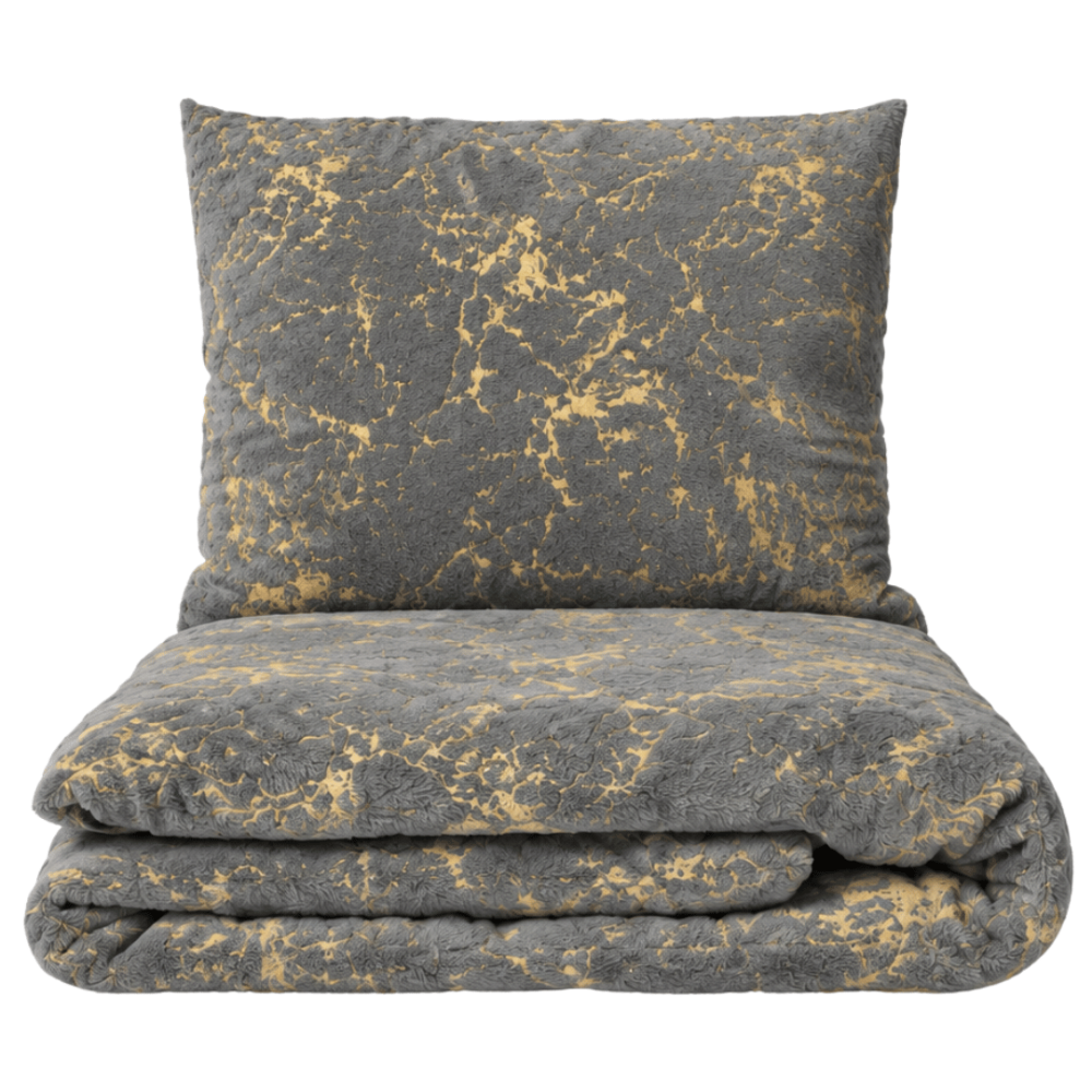 Plüsch Bettwäsche "Minky Gilded Grey". Plüsch Bettwäsche, 200x220 cm. Graues bettwäsche-set mit einem ausdrucksstarken goldfarbenen marmor-adermuster. Plüsch Bettwäsche "Minky Gilded Grey". Plüsch Bettwäsche, 200x220 cm. Graues bettwäsche-set mit einem ausdrucksstarken goldfarbenen marmor-adermuster.