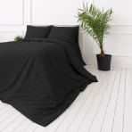 Premium satin bettwäsche set "Black Stripe Sateen“. Bettwäsche 135x200, 135/140x200 cm, 200x200 cm. Elegantes gestreiftes design in intensivem schwarz.