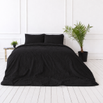 Premium satin bettwäsche set "Black Stripe Sateen“. Bettwäsche 135x200, 135/140x200 cm, 200x200 cm. Klassische schwarze bettwäsche mit dünnen vertikalen streifen.