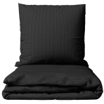 Premium satin bettwäsche set "Black Stripe Satin“. Bettwäsche aus Satin, 135/140x200 cm, 200x200 cm. Schwarzes bettwäsche-set mit schmalen ton-in-ton-streifen.