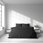 Premium satin bettwäsche set "Black Stripe Satin“. Bettwäsche aus Satin, 135/140x200 cm, 200x200 cm. Baumwoll-set in schwarz mit feinen streifen.